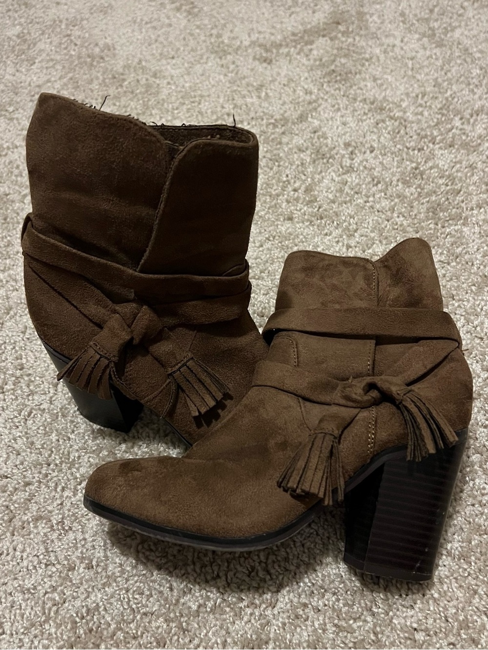Women’s Brown Suede Tassel Ankle Boots